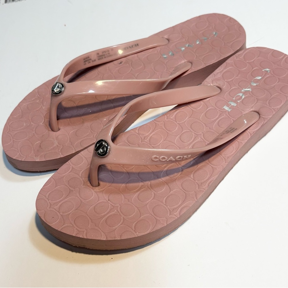 Coach Pink Logo-Embossed Flip Flop Sandals